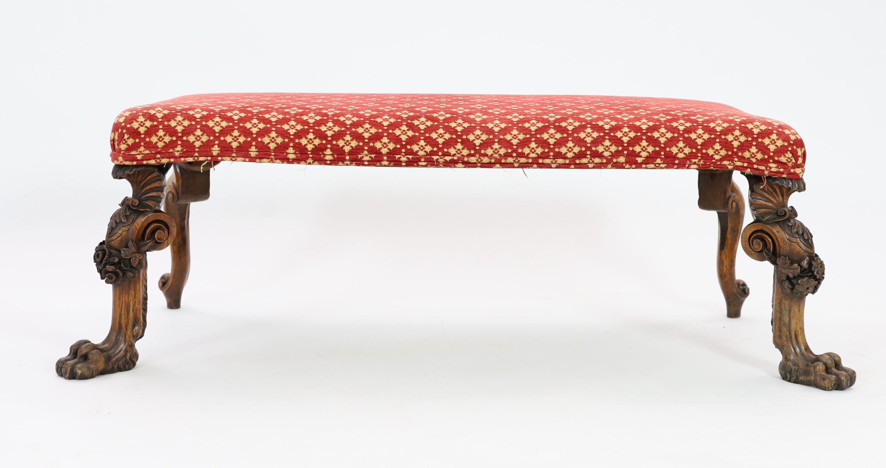 A Victorian long stool, W.146cm D.61cm H.50cm